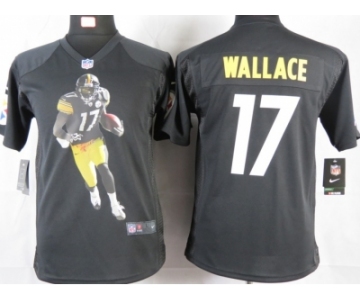 nike youth nfl jerseys pittsburgh steelers #17 wallace black [portrait fashion]