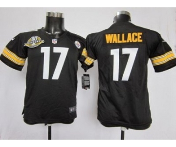 nike youth nfl jerseys pittsburgh steelers #17 wallace black[80 anniversary patch]