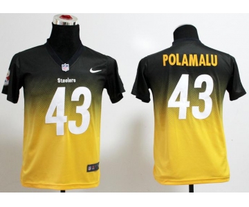 nike youth nfl jerseys pittsburgh steelers #43 troy polamalu black-gold[nike drift fashion][second version]