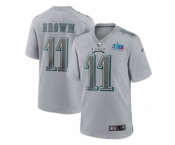 Men's Philadelphia Eagles #11 A.J. Brown Gray Super Bowl LVII Patch Atmosphere Fashion Stitched Game Jersey