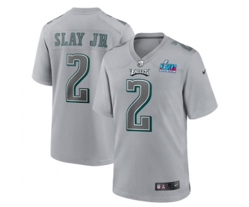 Men's Philadelphia Eagles #2 Darius Slay Jr. Gray Super Bowl LVII Patch Atmosphere Fashion Stitched Game Jersey