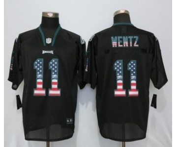 Men Nike Philadelphia Eagles #11 Carson Wentz USA Flag Fashion Black Elite Jerseys