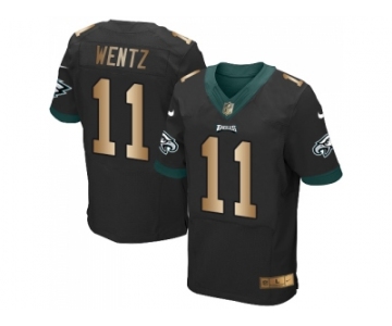 Nike Philadelphia Eagles #11 Carson Wentz Black Alternate Men's Stitched NFL New Elite Gold Jersey