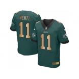 Nike Philadelphia Eagles #11 Carson Wentz Midnight Green Team Color Men's Stitched NFL New Elite Gold Jersey