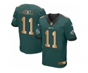 Nike Philadelphia Eagles #11 Carson Wentz Midnight Green Team Color Men's Stitched NFL New Elite Gold Jersey