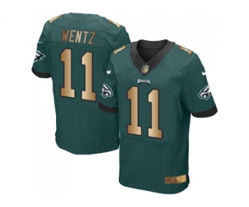 Nike Philadelphia Eagles #11 Carson Wentz Midnight Green Team Color Men's Stitched NFL New Elite Gold Jersey