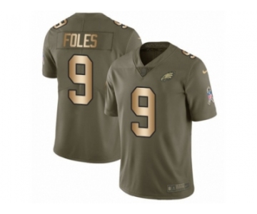 Men Nike Philadelphia Eagles #9 Nick Foles Limited Olive Gold 2017 Salute to Service NFL Jersey