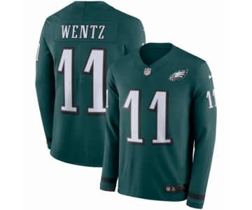 Men's Nike Philadelphia Eagles #11 Carson Wentz Limited Green Therma Long Sleeve NFL Jersey