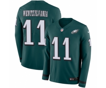 Men's Nike Philadelphia Eagles #11 Carson Wentz Limited Green Therma Long Sleeve Wentzylvania NFL Jersey