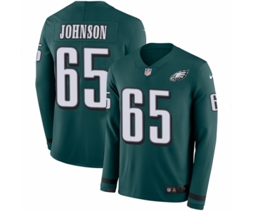 Men's Nike Philadelphia Eagles #65 Lane Johnson Limited Green Therma Long Sleeve NFL Jersey