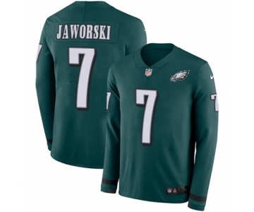 Men's Nike Philadelphia Eagles #7 Ron Jaworski Limited Green Therma Long Sleeve NFL Jersey