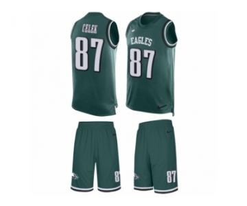 Men's Nike Philadelphia Eagles #87 Brent Celek Limited Midnight Green Tank Top Suit NFL Jersey