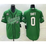 Men's Philadelphia Eagles #0 DAndre Swift Green C Patch Cool Base Stitched Baseball Jersey