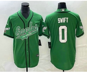 Men's Philadelphia Eagles #0 DAndre Swift Green Cool Base Stitched Baseball Jersey