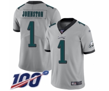 Men's Philadelphia Eagles #1 Cameron Johnston Limited Silver Inverted Legend 100th Season Football Jersey