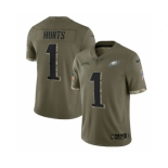 Men's Philadelphia Eagles #1 Jalen Hurts 2022 Olive Salute To Service Limited Stitched Jersey