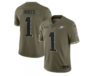 Men's Philadelphia Eagles #1 Jalen Hurts 2022 Olive Salute To Service Limited Stitched Jersey