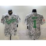 Men's Philadelphia Eagles #1 Jalen Hurts Arctic Camo 2024 Salute to Service Stitched Baseball Jersey