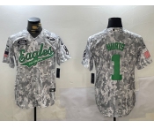 Men's Philadelphia Eagles #1 Jalen Hurts Arctic Camo 2024 Salute to Service Stitched Baseball Jersey