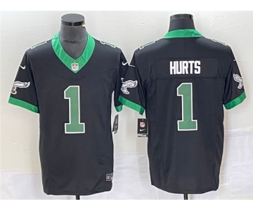 Men's Philadelphia Eagles #1 Jalen Hurts Black 2023 F.U.S.E. Vapor Untouchable Stitched Football Jersey