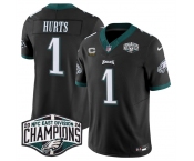 Men's Philadelphia Eagles #1 Jalen Hurts Black 2024 NFC East Champions With 3-Star C Patch F.U.S.E. Vapor Untouchable Limited Stitched Football Jersey