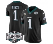 Men's Philadelphia Eagles #1 Jalen Hurts Black 2024 New NFC East Champions With 3-Star C Patch F.U.S.E. Vapor Untouchable Limited Stitched Football Jersey