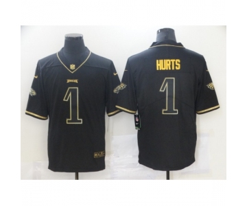 Men's Philadelphia Eagles #1 Jalen Hurts Black Gold Nike 2020 Salute To Service Limited Jersey