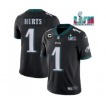 Men's Philadelphia Eagles #1 Jalen Hurts Black Super Bowl LVII Patch And 2-star C Patch Vapor Untouchable Limited Stitched Jersey