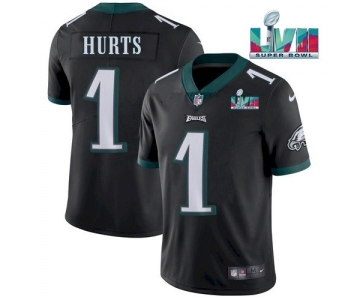 Men's Philadelphia Eagles #1 Jalen Hurts Black Super Bowl LVII Patch Vapor Untouchable Limited Stitched Jersey