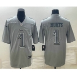 Men's Philadelphia Eagles #1 Jalen Hurts Gray Atmosphere Fashion Stitched Jersey