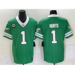 Men's Philadelphia Eagles #1 Jalen Hurts Green 2023 F.U.S.E. Vapor Untouchable With C Patch Stitched Football Jersey