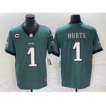 Men's Philadelphia Eagles #1 Jalen Hurts Green C Patch 2023 FUSE Vapor Untouchable Stitched Jersey