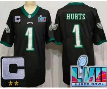 Men's Philadelphia Eagles #1 Jalen Hurts Limited Black C Patch Super Bowl LVII Vapor Jersey