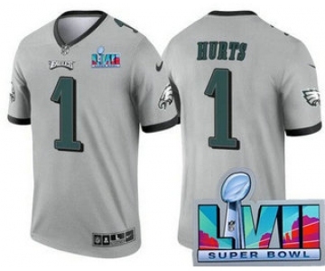 Men's Philadelphia Eagles #1 Jalen Hurts Limited Gray Inverted Super Bowl LVII Vapor Jersey