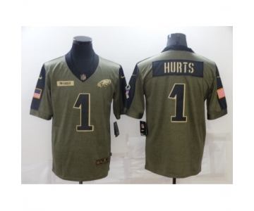 Men's Philadelphia Eagles #1 Jalen Hurts Nike Olive 2021 Salute To Service Limited Player Jersey