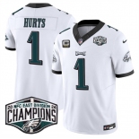 Men's Philadelphia Eagles #1 Jalen Hurts White 2024 NFC East Champions With 3-Star C Patch F.U.S.E. Vapor Untouchable Limited Stitched Football Jersey