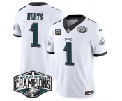 Men's Philadelphia Eagles #1 Jalen Hurts White 2024 NFC East Champions With 3-Star C Patch F.U.S.E. Vapor Untouchable Limited Stitched Football Jersey