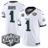 Men's Philadelphia Eagles #1 Jalen Hurts White 2024 New NFC East Champions With 3-Star C Patch F.U.S.E. Vapor Untouchable Limited Stitched Football Jersey