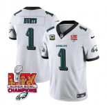 Men's Philadelphia Eagles #1 Jalen Hurts White 2025 Eagles Logo Super Bowl LIX Patch New F.U.S.E. Vapor Untouchable Limited Football Stitched Jersey