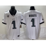 Men's Philadelphia Eagles #1 Jalen Hurts White C Patch 2023 FUSE Vapor Stitched Jersey