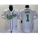 Men's Philadelphia Eagles #1 Jalen Hurts White Cool Base Stitched Baseball Jersey1