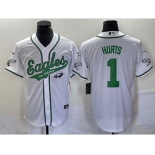 Men's Philadelphia Eagles #1 Jalen Hurts White Cool Base Stitched Baseball Jersey