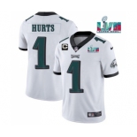 Men's Philadelphia Eagles #1 Jalen Hurts White Super Bowl LVII Patch And 2-star C Patch Vapor Untouchable Limited Stitched Jersey