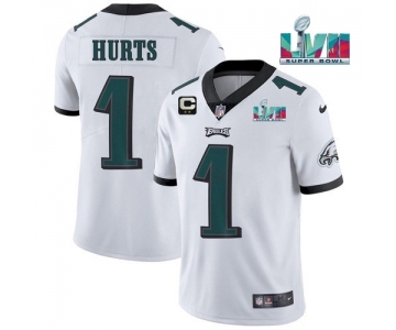 Men's Philadelphia Eagles #1 Jalen Hurts White Super Bowl LVII Patch And 2-star C Patch Vapor Untouchable Limited Stitched Jersey