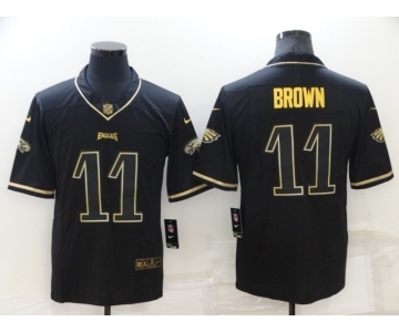 Men's Philadelphia Eagles #11 A. J. Brown Black Golden Edition Stitched NFL Nike Limited Jersey