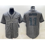 Men's Philadelphia Eagles #11 A. J. Brown Gray With Patch Cool Base Stitched Baseball Jersey