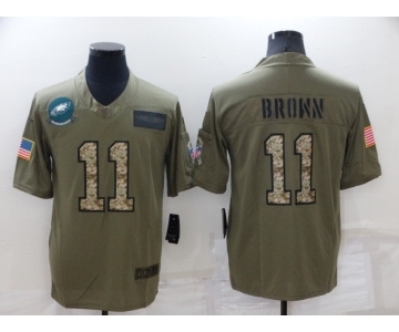 Men's Philadelphia Eagles #11 A. J. Brown Olive Camo Salute To Service Limited Stitched Jersey