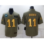 Men's Philadelphia Eagles #11 A. J. Brown Olive Gold Salute To Service Limited Stitched Jersey