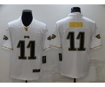 Men's Philadelphia Eagles #11 A. J. Brown White 100th Season Golden Edition Jersey