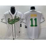 Men's Philadelphia Eagles #11 A. J. Brown White Gold Cool Base Baseball Stitched Jersey